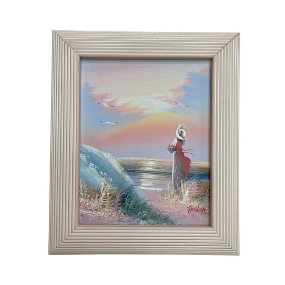 Framed Signed Painting Sea Scene With Girl and Bird, Original Acrylic on Canvas - Picture 2 of 7